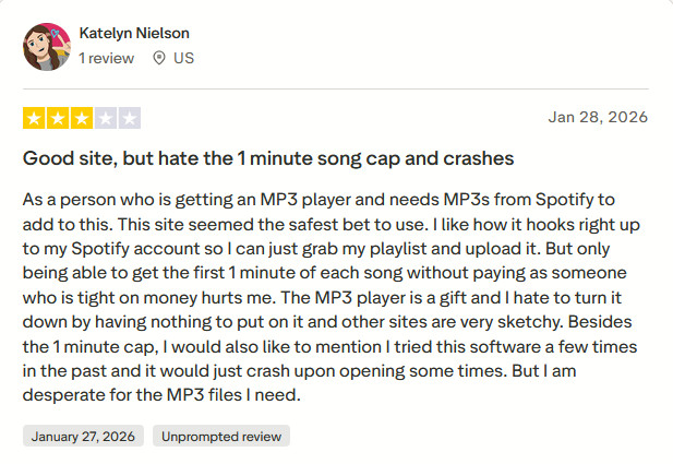 Sidify Spotify Music Converter negative review from real users 2