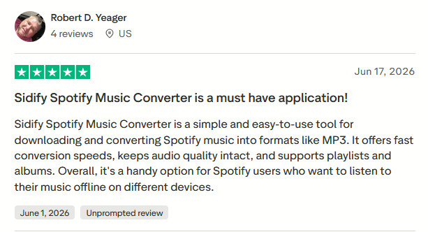 Sidify Spotify Music Converter positive review from real users 2
