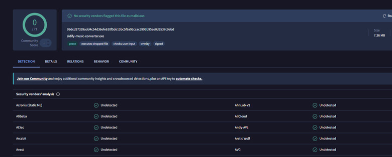 Sidify Spotify Music Converter virus test