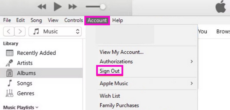 sign out of apple music on windows