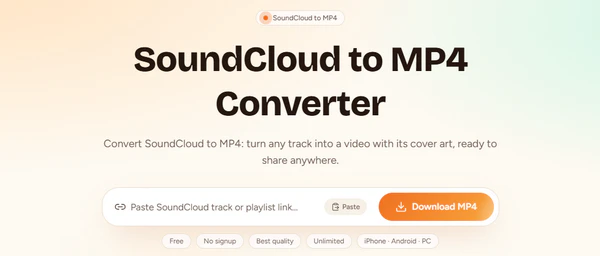SoundCloud Tools online SoundCloud to MP4 converter page
