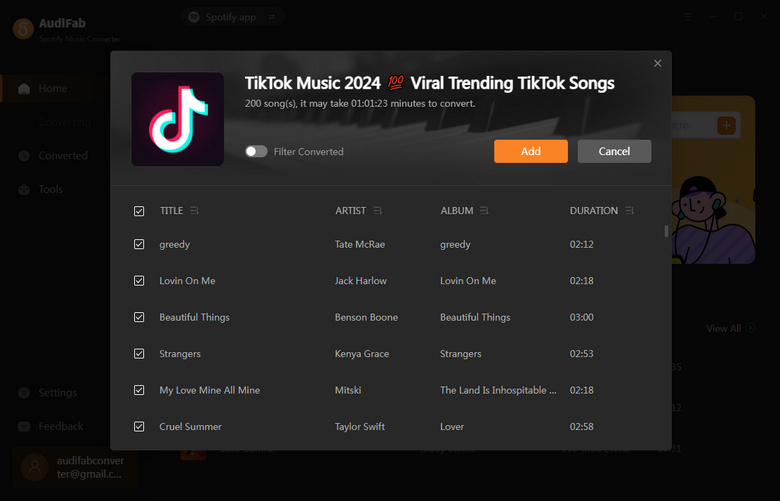 tiktok songs on audifab