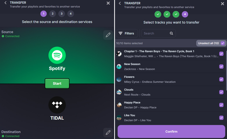 tranfer spotify to tidal for dj