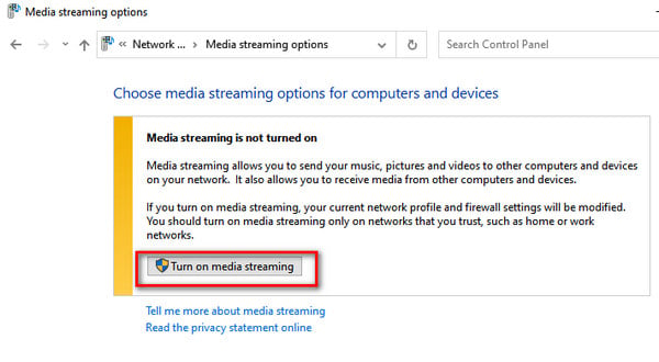 turn on media streaming
