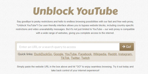 UnblockYoutube.co proxy homepage