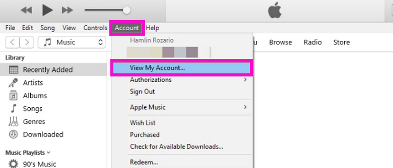 view account on itunes