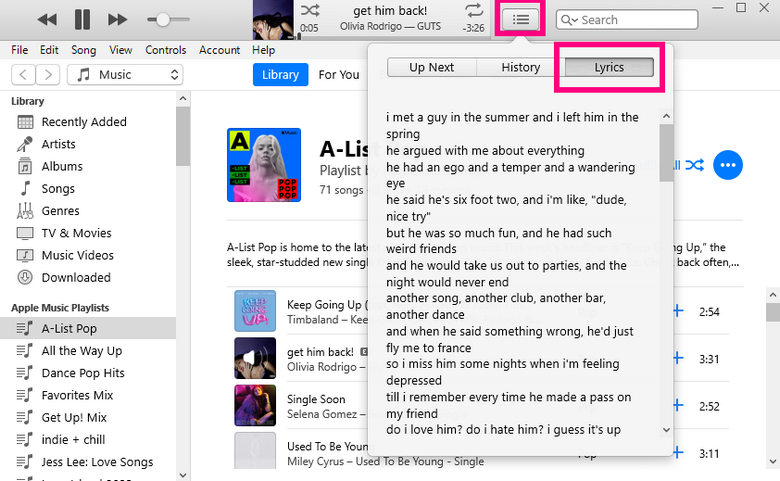 access apple music lyrics in itunes