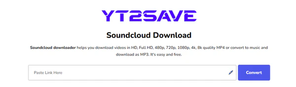 YT2Save online SoundCloud to MP4 downloader page