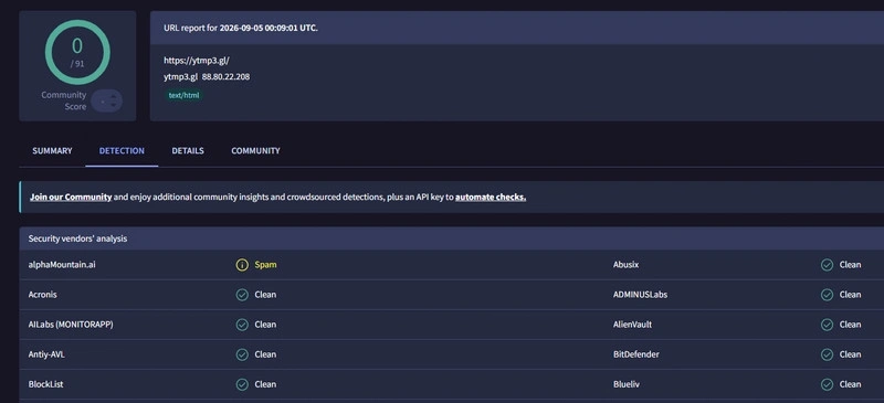 ytmp3 virustotal test