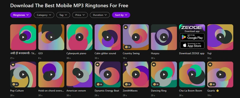 Zedge Mobile MP3 Ringtone Site