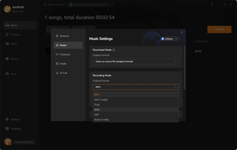 Choose MP3 as the output format
