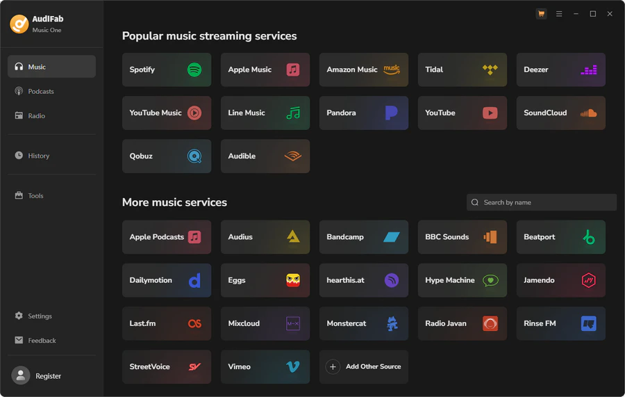 choose music source in audifab