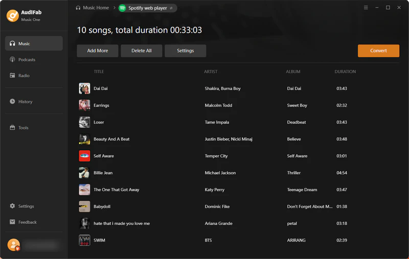 Convert Spotify songs to FLAC with AudiFab Music One