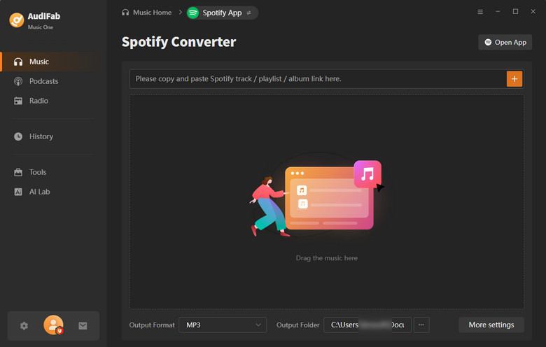 audifab music one main interface