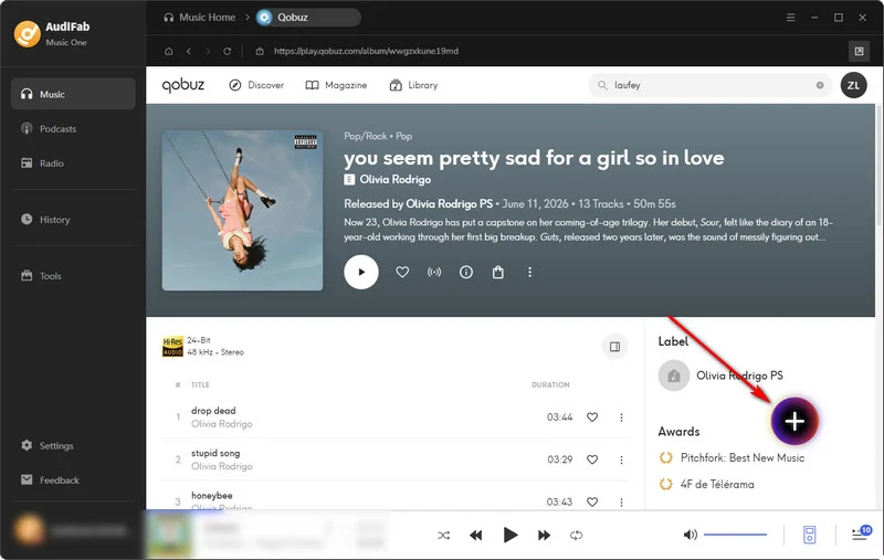 add qobuz tracks to the audifab download list