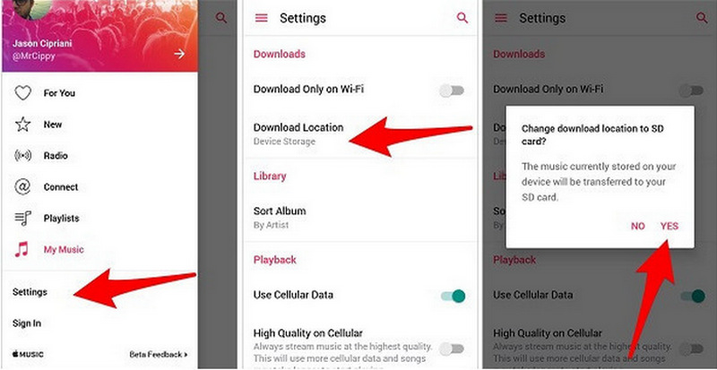 change apple music download location