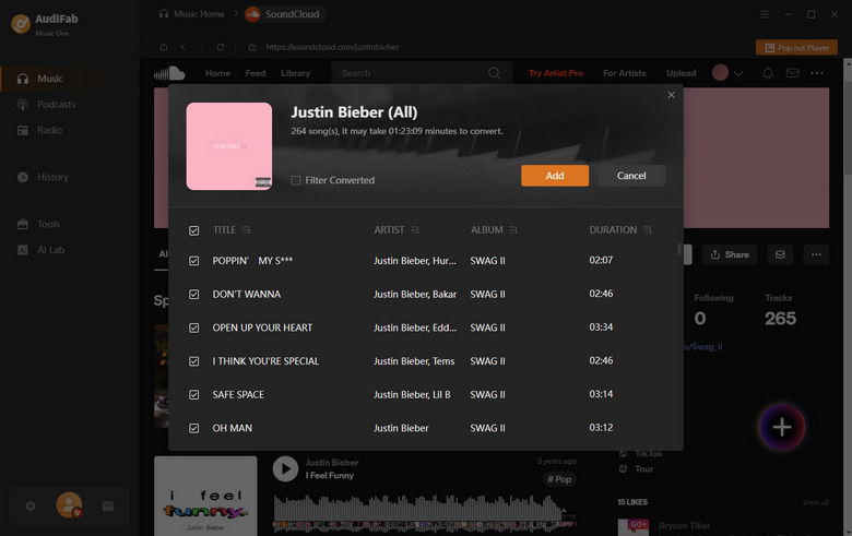 choose soundcloud songs