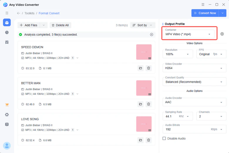 Convert the audio to MP4 with a free video converter