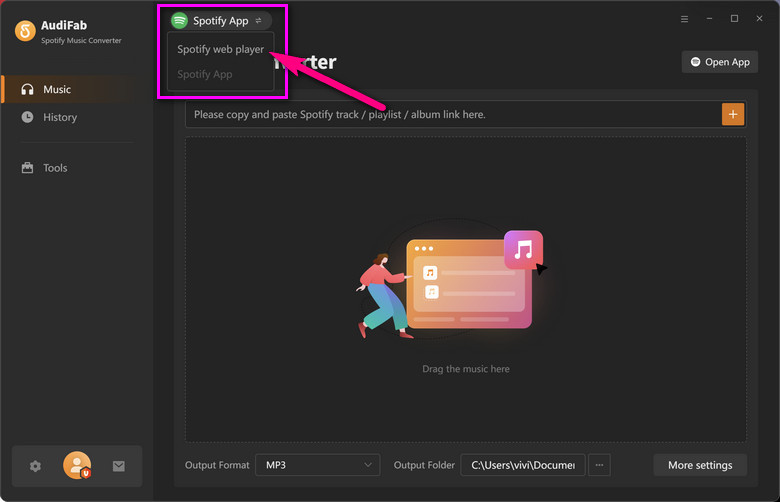 Select Spotify Web Player Mode