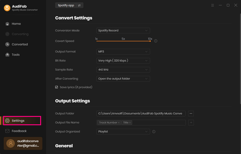 select the desired output settings