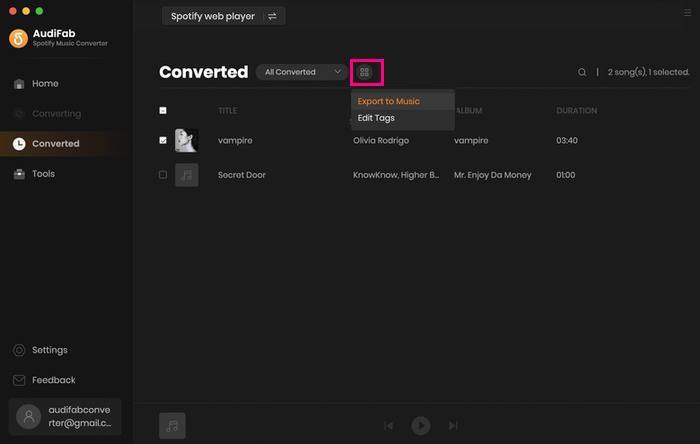 export spotify to music app