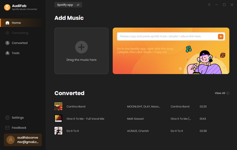 audifab spotify music converter main interface