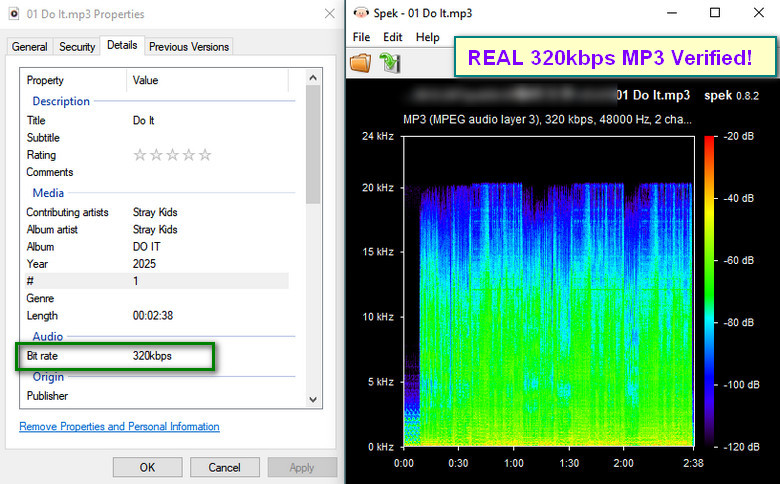 Spotify 320 kbps MP3 verified with AudiFab Spek spectrum