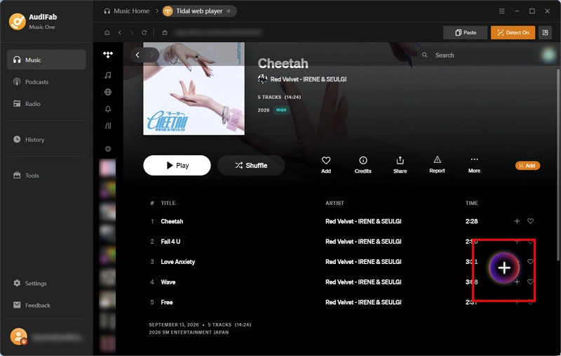 Add Tidal Music to AudiFab Download List