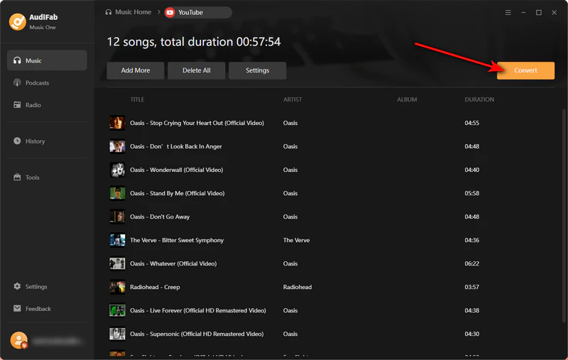 click convert to save youtube songs as mp3