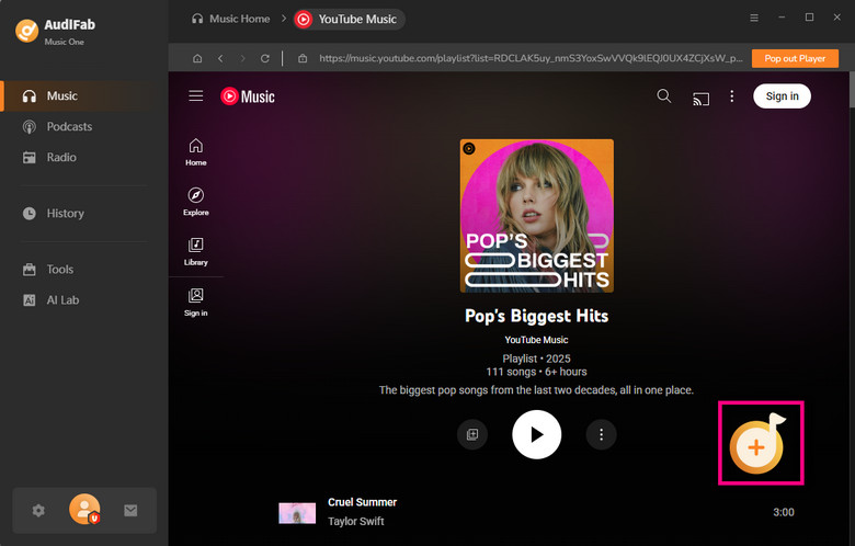 add youtube music playlist to audifab