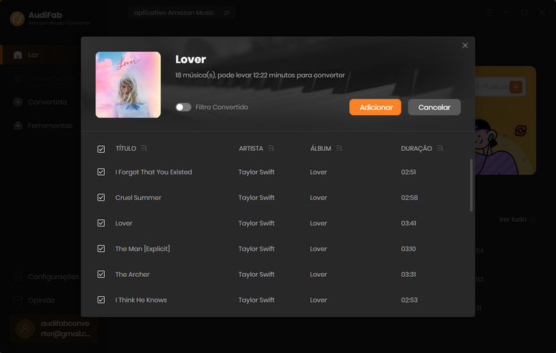 importar músicas do Amazon Music para o AudiFab