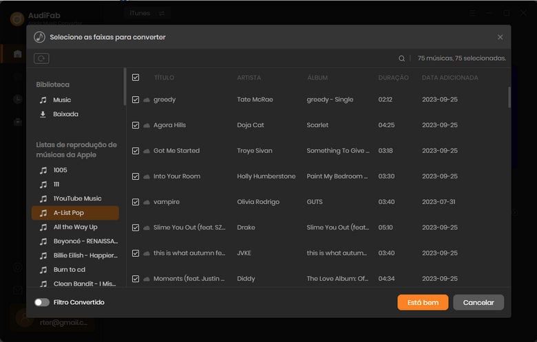 adicionar músicas do Apple Music ao AudiFab