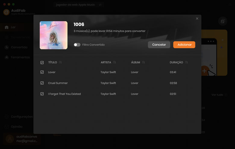 confirmar Apple Music no Audifab