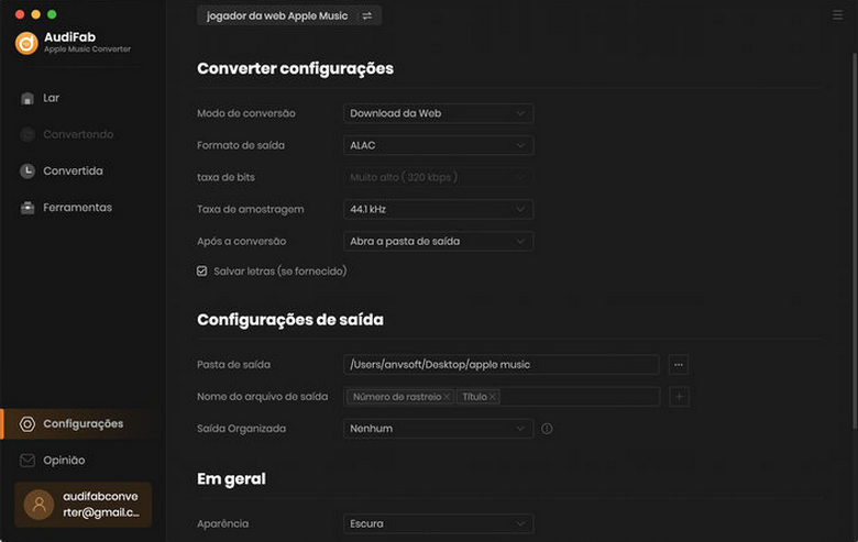 escolha ALAC como formato de saída