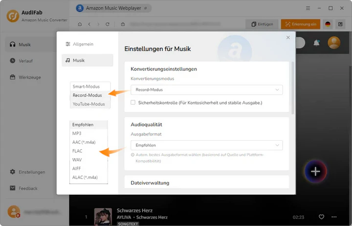 Ausgabeformat auswählen