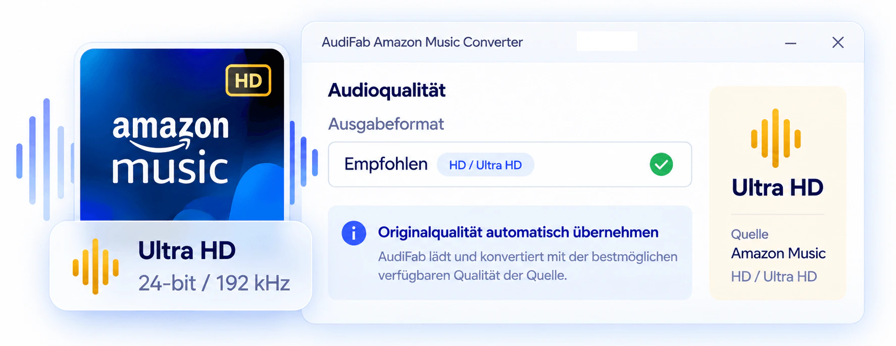 Empfohlenes Ausgabeformat und automatische Originalqualität