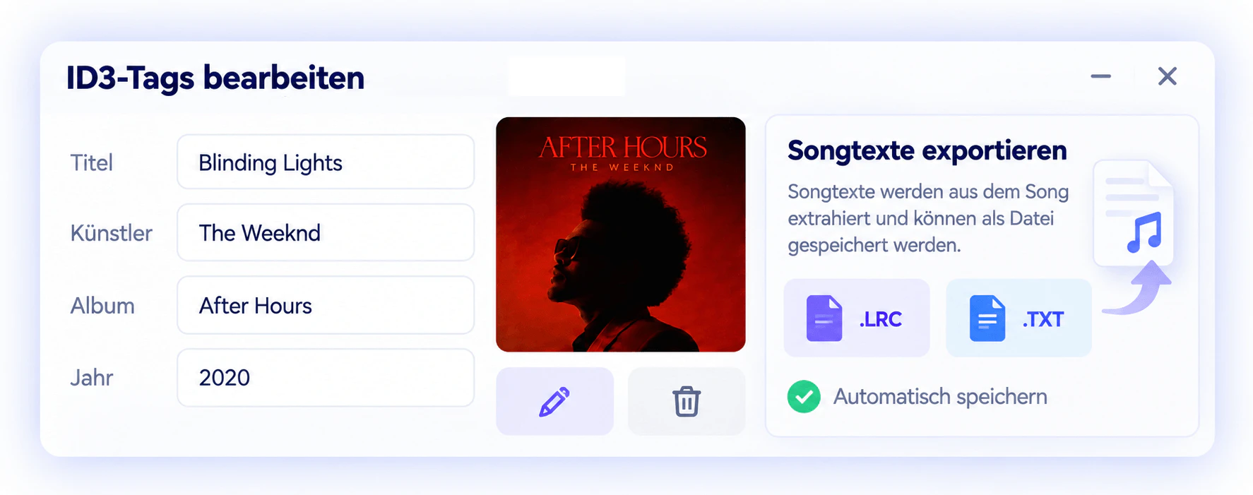 ID3-Metadaten und Songtexte als LRC- oder TXT-Datei