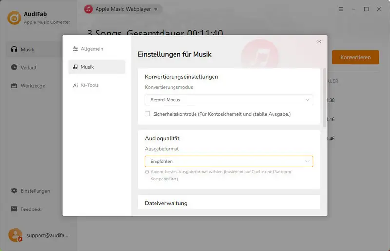 Ausgabeformat wählen