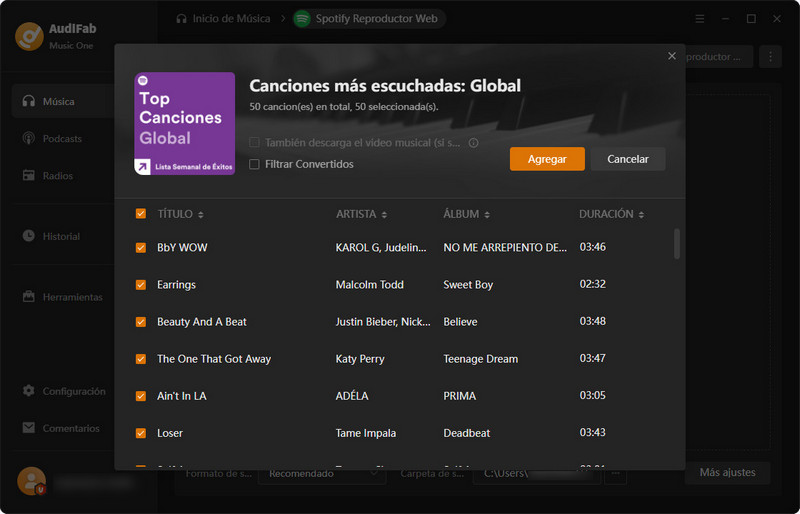 Añadir música desde una plataforma de streaming a AudiFab Music One