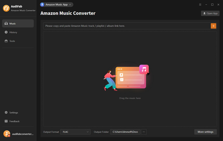 AudiFab Amazon Music 変換ソフトのメイン画面