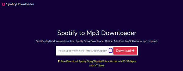 spotisongdownloader.toのSpotifyダウンロード画面