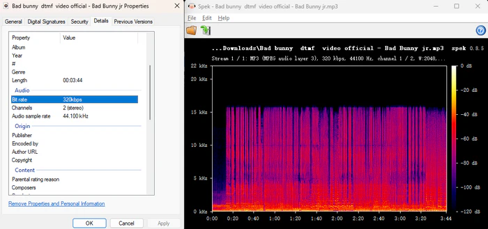 SpotSaverのMP3ファイルをSpekで解析した画面