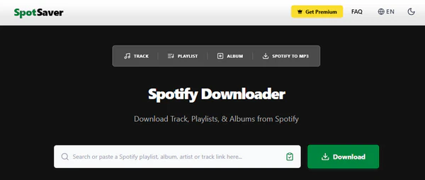 spotsaver.netのSpotifyダウンロード画面