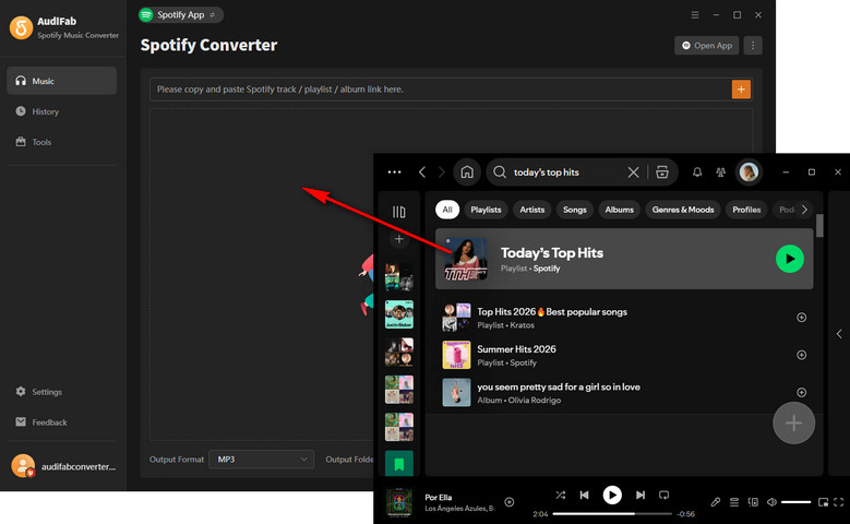 Spotifyの曲やプレイリストをAudiFabに追加する画面
